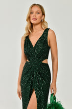 Load image into Gallery viewer, Thick Straps V-Neck Deep Slit Sequin Long Evening Dress
