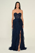 Load image into Gallery viewer, Strapless Sequin Corset Layered Tulle Maxi Dress