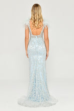 Load image into Gallery viewer, Sequined Tulle and Feather Long Evening Gown