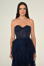 Load image into Gallery viewer, Strapless Sequin Corset Layered Tulle Maxi Dress