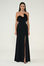 Load image into Gallery viewer, Asymmetric Cut Crepe Long Dress with Strapless Feathered Top