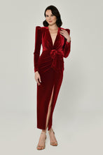 Load image into Gallery viewer, Deep V-Neck Long Sleeves Velvet Long Cocktail Dress