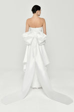 Load image into Gallery viewer, Feathered Sequin Strapless Backless Long Dress with Ribbon Tail Wedding Dress