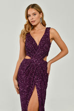 Load image into Gallery viewer, Thick Straps V-Neck Deep Slit Sequin Long Evening Dress