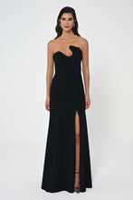 Load image into Gallery viewer, Asymmetric Cut Crepe Long Dress with Strapless Feathered Top