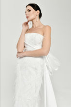 Load image into Gallery viewer, Feathered Sequin Strapless Backless Long Dress with Ribbon Tail Wedding Dress