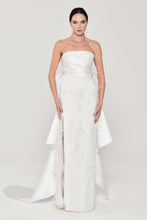 Load image into Gallery viewer, Feathered Sequin Strapless Backless Long Dress with Ribbon Tail Wedding Dress