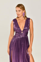 Load image into Gallery viewer, Deep V-Neck Long Evening Dress in Glossy Fabric with Double Front Slit