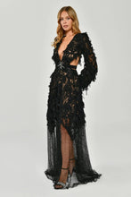 Load image into Gallery viewer, Long Sleeve Embroidered Tulle Evening Dress
