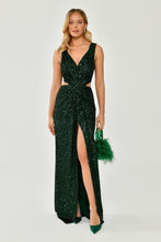 Load image into Gallery viewer, Thick Straps V-Neck Deep Slit Sequin Long Evening Dress