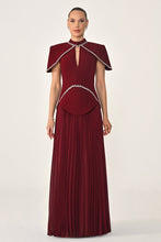 Load image into Gallery viewer, Embellished Cape Bodice Pleated Chiffon Evening Gown