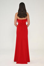 Load image into Gallery viewer, Asymmetric Cut Crepe Long Dress with Strapless Feathered Top