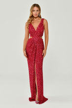 Load image into Gallery viewer, Thick Straps V-Neck Deep Slit Sequin Long Evening Dress