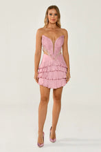 Load image into Gallery viewer, Strapless Beaded Tassel Embellished Shiny Short Party Dress