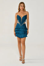 Load image into Gallery viewer, Strapless Beaded Tassel Embellished Shiny Short Party Dress