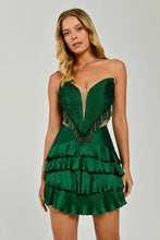 Load image into Gallery viewer, Strapless Beaded Tassel Embellished Shiny Short Party Dress