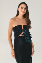 Load image into Gallery viewer, Strapless Floral Long Suede Dress