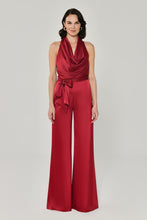 Load image into Gallery viewer, Satin Jumpsuit with Waist Tie and Wide-Leg