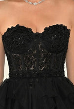 Load image into Gallery viewer, Strapless Sequin Corset Layered Tulle Maxi Dress