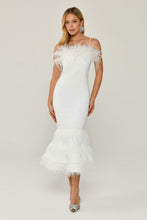 Load image into Gallery viewer, Feathered Midi Evening Dress with Striped Bust