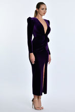Load image into Gallery viewer, Deep V-Neck Long Sleeves Velvet Long Cocktail Dress