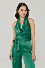 Load image into Gallery viewer, Satin Jumpsuit with Waist Tie and Wide-Leg