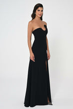 Load image into Gallery viewer, Asymmetric Cut Crepe Long Dress with Strapless Feathered Top