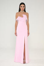 Load image into Gallery viewer, Asymmetric Cut Crepe Long Dress with Strapless Feathered Top