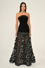 Load image into Gallery viewer, Midnight & Ivory Illusion Strapless Gown