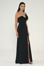 Load image into Gallery viewer, Asymmetric Cut Crepe Long Dress with Strapless Feathered Top