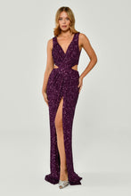Load image into Gallery viewer, Thick Straps V-Neck Deep Slit Sequin Long Evening Dress