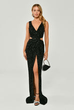 Load image into Gallery viewer, Thick Straps V-Neck Deep Slit Sequin Long Evening Dress