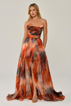 Load image into Gallery viewer, Bateau Neckline Printed Tulle Evening Gown