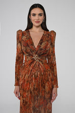 Load image into Gallery viewer, V-Neck Embellished Buckle Padded Pleated Long Gown