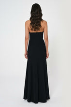 Load image into Gallery viewer, Asymmetric Cut Crepe Long Dress with Strapless Feathered Top
