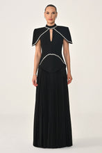 Load image into Gallery viewer, Embellished Cape Bodice Pleated Chiffon Evening Gown