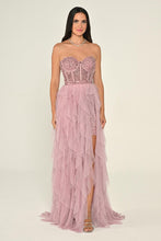 Load image into Gallery viewer, Strapless Sequin Corset Layered Tulle Maxi Dress