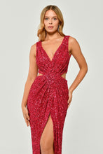 Load image into Gallery viewer, Thick Straps V-Neck Deep Slit Sequin Long Evening Dress