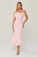 Load image into Gallery viewer, Feathered Midi Evening Dress with Striped Bust