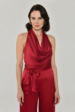Load image into Gallery viewer, Satin Jumpsuit with Waist Tie and Wide-Leg