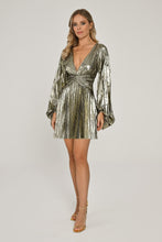 Load image into Gallery viewer, Deep V-Neck Pleated Shiny Short Party Dress