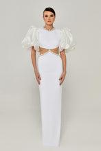 Load image into Gallery viewer, Baloon Sleeve Pearl-Embroidered Open Back Evening Gown