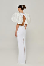 Load image into Gallery viewer, Baloon Sleeve Pearl-Embroidered Open Back Evening Gown