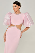Load image into Gallery viewer, Baloon Sleeve Pearl-Embroidered Open Back Evening Gown