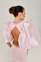 Load image into Gallery viewer, Baloon Sleeve Pearl-Embroidered Open Back Evening Gown