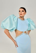 Load image into Gallery viewer, Baloon Sleeve Pearl-Embroidered Open Back Evening Gown