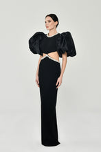 Load image into Gallery viewer, Baloon Sleeve Pearl-Embroidered Open Back Evening Gown