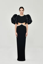 Load image into Gallery viewer, Baloon Sleeve Pearl-Embroidered Open Back Evening Gown