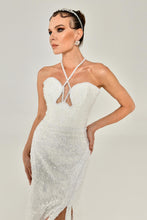 Load image into Gallery viewer, Embellished Halter Neck Lace Bridal Gown with High Slit