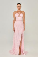Load image into Gallery viewer, Embellished Halter Neck Lace Bridal Gown with High Slit